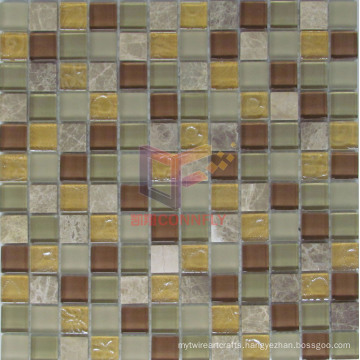 Light Emperador Marble and Flower Pattern Crystal Mixed Kitchen Used Mosaic Tile (CS048)